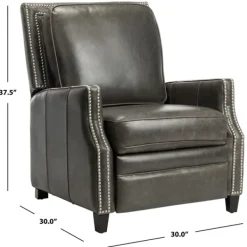 Accent Chairs-Kirkland's Home Leather Nailhead Trim Recliner Gray