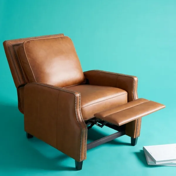 Accent Chairs-Kirkland's Home Leather Nailhead Trim Recliner Brown