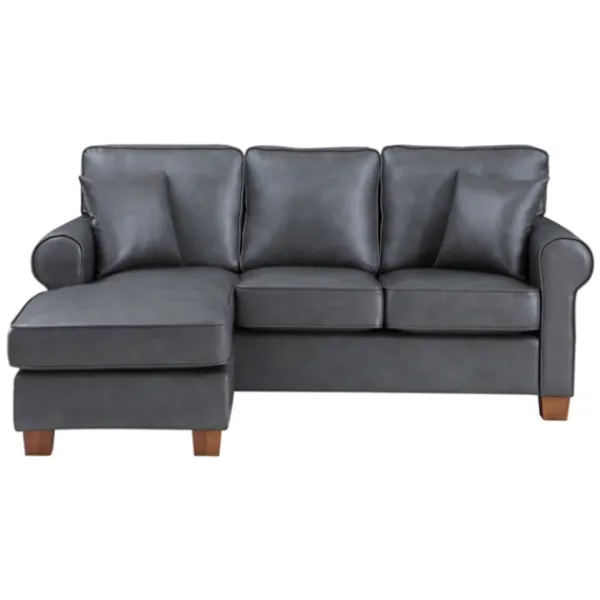 Sofas & Loveseats-Kirkland's Home Leather Rolled Arm Sectional Gray