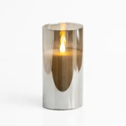 Flameless Candles-Kirkland's Home Led Soft Flame Glass Pillar Candle, 4X6 In. Gray