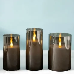 Flameless Candles-Kirkland's Home Led Soft Flame Glass Pillar Candle, 4X6 In. Gray