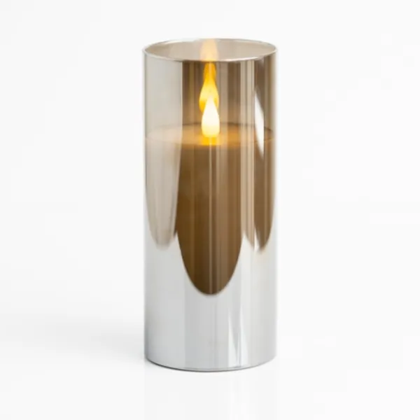 Flameless Candles-Kirkland's Home Led Soft Flame Glass Pillar Candle, 3X7 In. Gray