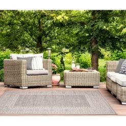 Outdoor Rugs-Kirkland's Home Leopard Border Outdoor Area Rug, 6X9 Gray