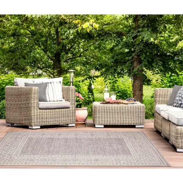 Outdoor Rugs-Kirkland's Home Leopard Border Outdoor Area Rug, 6X9 Gray