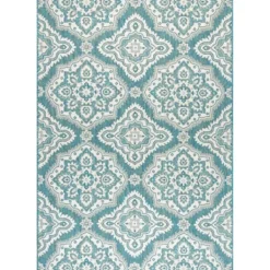 Outdoor Rugs-Kirkland's Home Leslie Green Floral Trellis Outdoor Rug, 5X8 Green/White