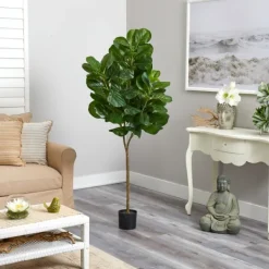Trees & Topiaries-Kirkland's Home Lifelike Fiddle Leaf Fig In Nursery Planter, 6 Ft.