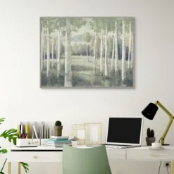 Framed Art-Kirkland's Home Light Aspens Forest Framed Wall Art Gray/White/Green