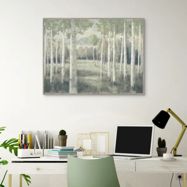 Framed Art-Kirkland's Home Light Aspens Forest Framed Wall Art Gray/White/Green