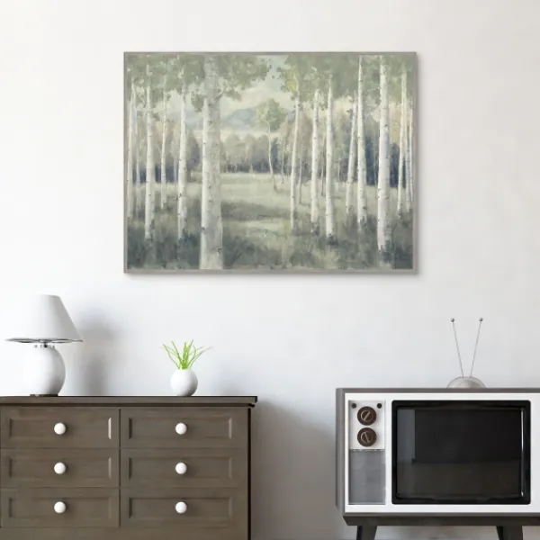 Framed Art-Kirkland's Home Light Aspens Forest Framed Wall Art Gray/White/Green