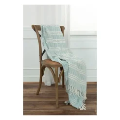 Blankets & Throws-Kirkland's Home Light Blue And Ivory Striped Cotton Throw Blue/Ivory