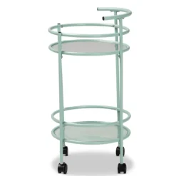 Kitchen Islands & Bar Carts-Kirkland's Home Light Blue Round Metal Bar Cart