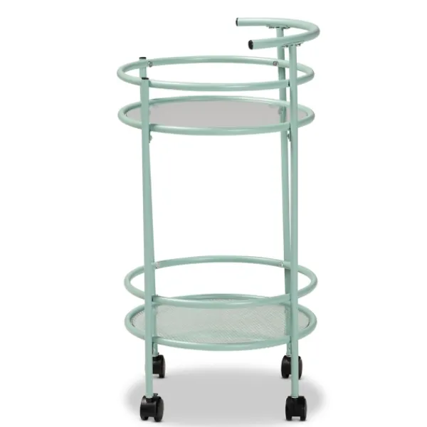 Kitchen Islands & Bar Carts-Kirkland's Home Light Blue Round Metal Bar Cart