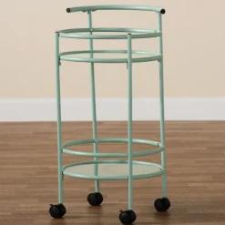 Kitchen Islands & Bar Carts-Kirkland's Home Light Blue Round Metal Bar Cart