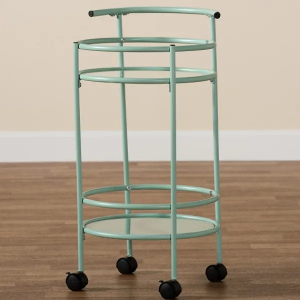 Kitchen Islands & Bar Carts-Kirkland's Home Light Blue Round Metal Bar Cart