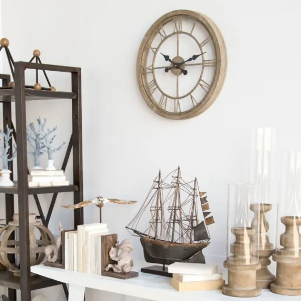 Clocks-Kirkland's Home Light Brown Carved Wooden Clock