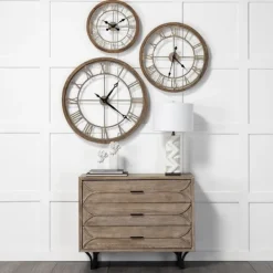 Clocks-Kirkland's Home Light Brown Carved Wooden Clock