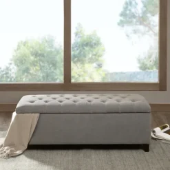 Benches & Ottomans-Kirkland's Home Light Button Tufted Storage Bench Gray