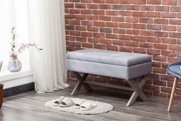 Benches & Ottomans-Kirkland's Home Light Button Tufted Storage Cross Leg Bench Gray