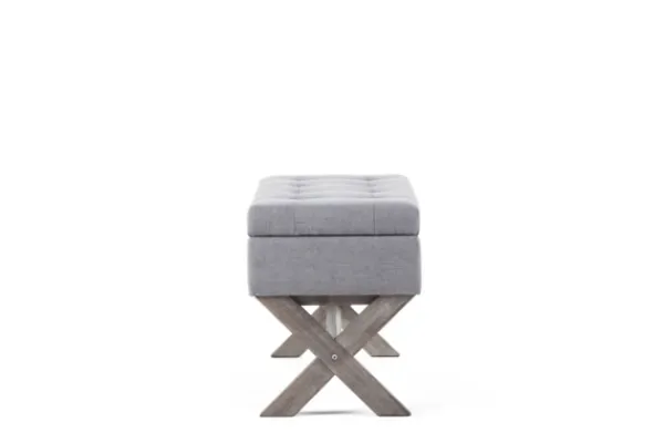 Benches & Ottomans-Kirkland's Home Light Button Tufted Storage Cross Leg Bench Gray
