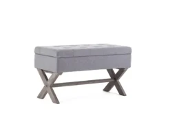 Benches & Ottomans-Kirkland's Home Light Button Tufted Storage Cross Leg Bench Gray