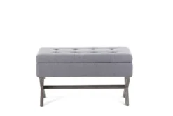 Benches & Ottomans-Kirkland's Home Light Button Tufted Storage Cross Leg Bench Gray