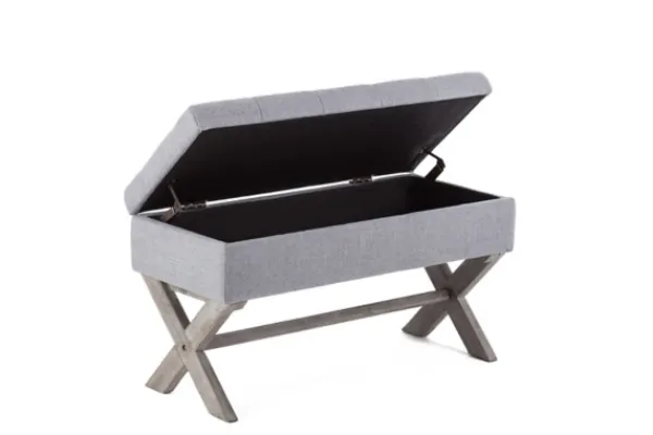 Benches & Ottomans-Kirkland's Home Light Button Tufted Storage Cross Leg Bench Gray