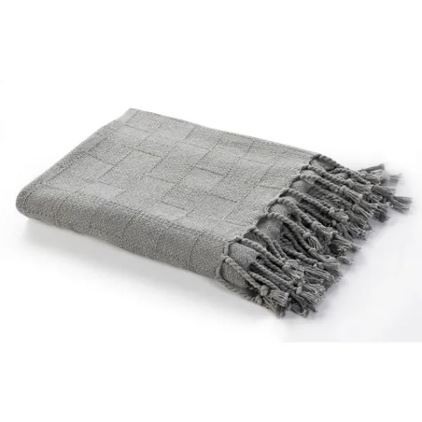 Blankets & Throws-Kirkland's Home Light Checkered Weave Fringe Throw Gray