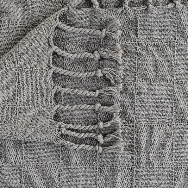 Blankets & Throws-Kirkland's Home Light Checkered Weave Fringe Throw Gray