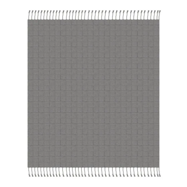 Blankets & Throws-Kirkland's Home Light Checkered Weave Fringe Throw Gray