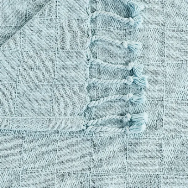 Blankets & Throws-Kirkland's Home Light Checkered Weave Fringe Throw Blue