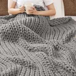 Blankets & Throws-Kirkland's Home Light Chunky Double Knit Cozy Throw Gray