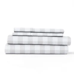 Bed Sheets-Kirkland's Home Light Country Plaid 4-Pc. Queen Bed Sheet Set Gray