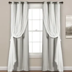 Curtains & Drapes-Kirkland's Home Light Curtain Panel Set With Overlay, 108 In. Gray