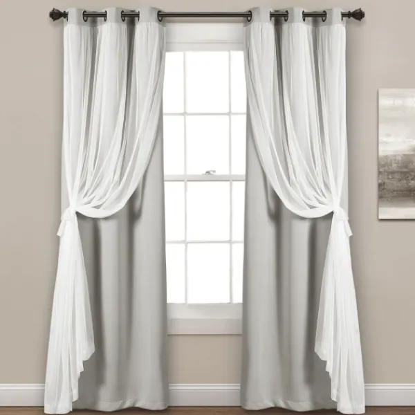 Curtains & Drapes-Kirkland's Home Light Curtain Panel Set With Overlay, 108 In. Gray
