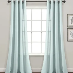 Curtains & Drapes-Kirkland's Home Light Faux Linen Curtain Panel Set, 84 In. Blue