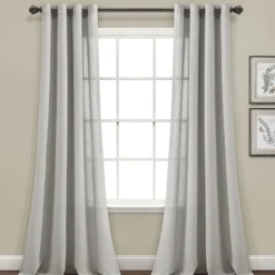 Curtains & Drapes-Kirkland's Home Light Faux Linen Curtain Panel Set, 84 In. Gray