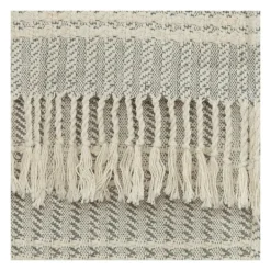 Blankets & Throws-Kirkland's Home Light Gray And Ivory Striped Cotton Throw Gray/Ivory