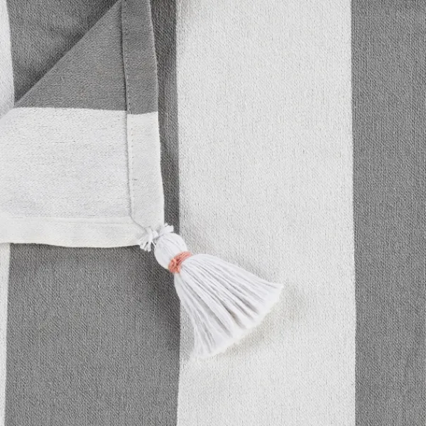 Blankets & Throws-Kirkland's Home Light Gray Cabana Stripe Tassel Throw Gray/White
