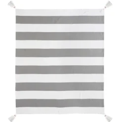 Blankets & Throws-Kirkland's Home Light Gray Cabana Stripe Tassel Throw Gray/White