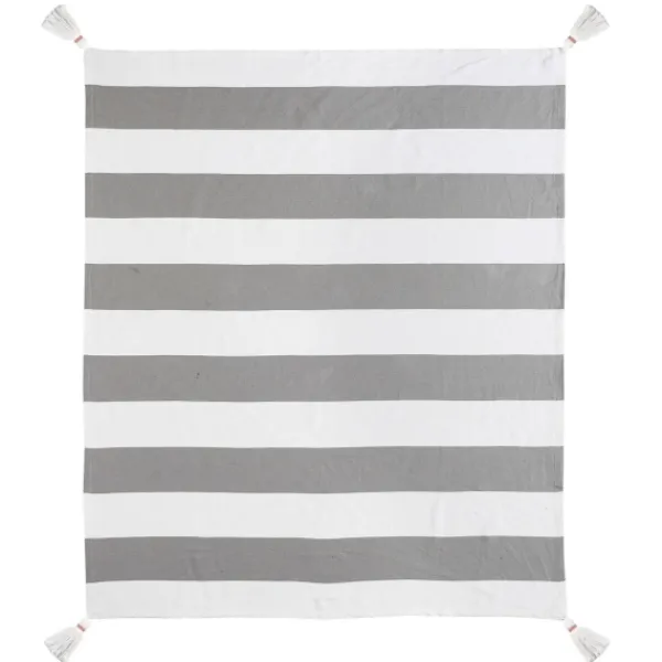Blankets & Throws-Kirkland's Home Light Gray Cabana Stripe Tassel Throw Gray/White