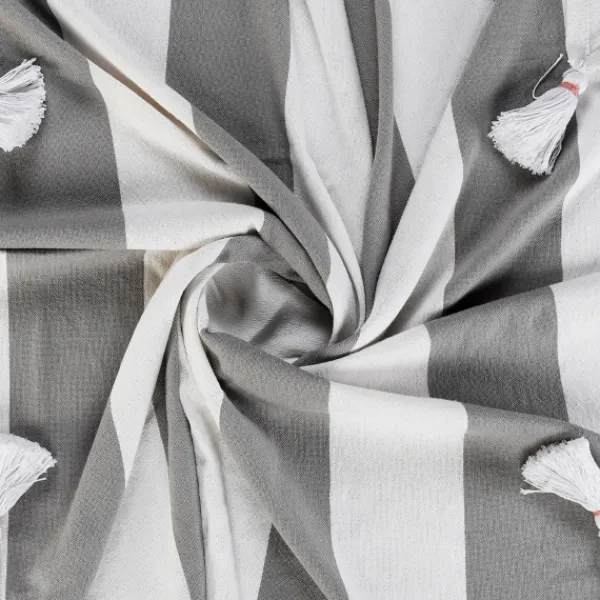 Blankets & Throws-Kirkland's Home Light Gray Cabana Stripe Tassel Throw Gray/White