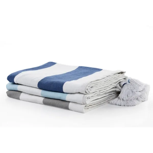 Blankets & Throws-Kirkland's Home Light Gray Cabana Stripe Tassel Throw Gray/White