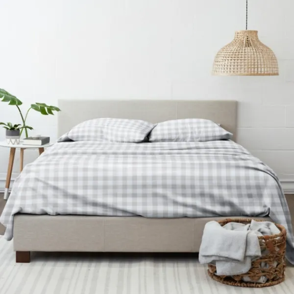 Bed Sheets-Kirkland's Home Light Gray Country Plaid 4-Pc. King Bed Sheet Set Gray/White