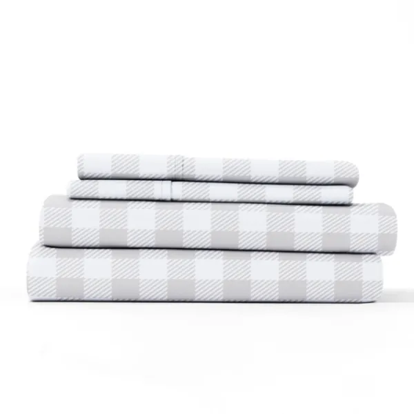 Bed Sheets-Kirkland's Home Light Gray Country Plaid 4-Pc. King Bed Sheet Set Gray/White