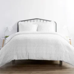 Duvets-Kirkland's Home Light Gray Stripes 3-Pc. Queen Duvet Cover Set Gray/White