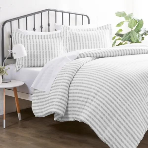 Duvets-Kirkland's Home Light Gray Stripes 3-Pc. Twin Duvet Cover Set Gray/White