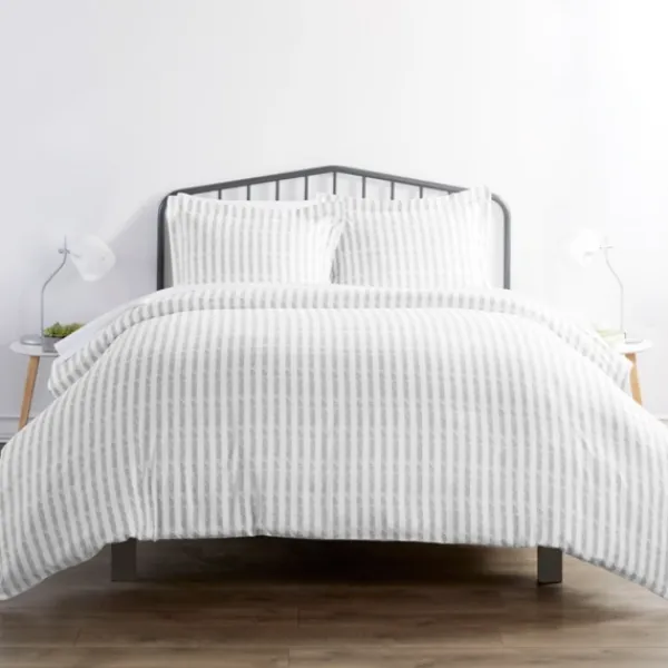 Duvets-Kirkland's Home Light Gray Stripes 3-Pc. Twin Duvet Cover Set Gray/White