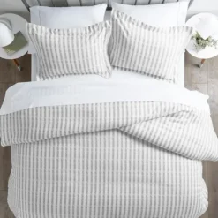 Duvets-Kirkland's Home Light Gray Stripes 3-Pc. Twin Duvet Cover Set Gray/White