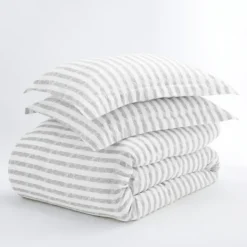 Duvets-Kirkland's Home Light Gray Stripes 3-Pc. Twin Duvet Cover Set Gray/White