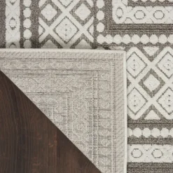 Outdoor Rugs-Kirkland's Home Light Gray Tile Motif Outdoor Area Rug, 5X7 Gray/White